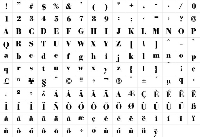 Bodoxi-Bold Regular  glyph index