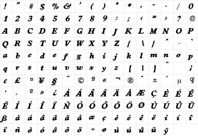 Worcester-Serial-Heavy RegularItalic  glyph index