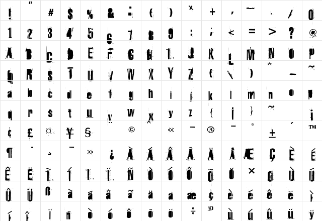 Dang Regular  glyph index