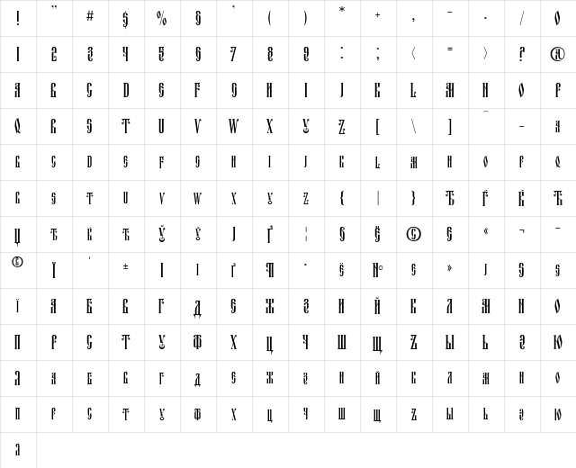 Fita_Vjaz Regular  glyph index
