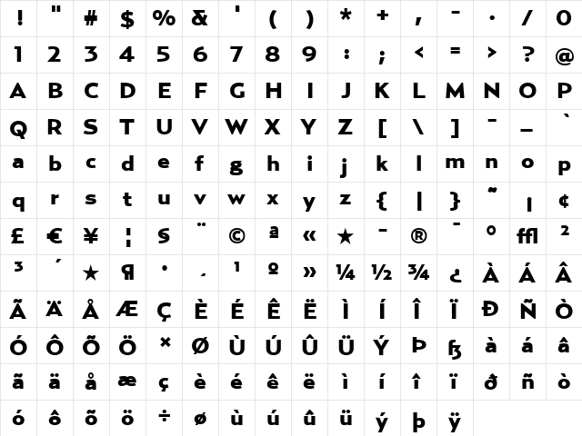 RelayWide-Black Regular  glyph index