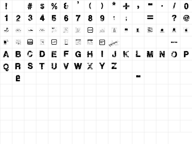 Plane Crash Regular  glyph index