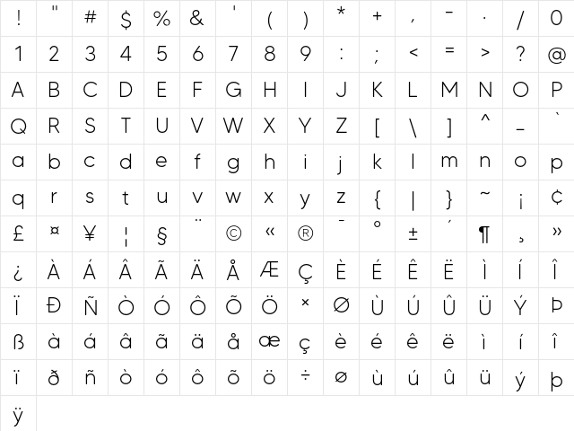 MADE Tommy Soft Light  glyph index