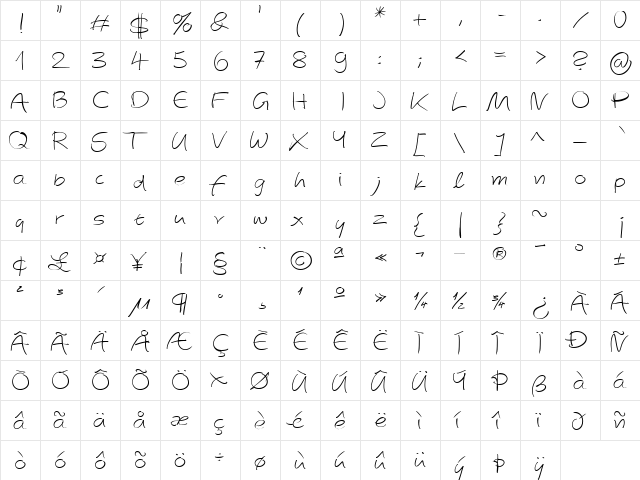 AutographScriptEF Light  glyph index