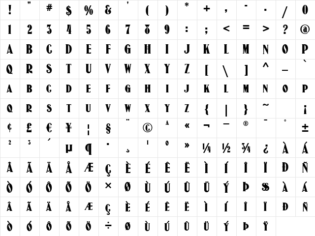 MatamorosWBW Bold  glyph index