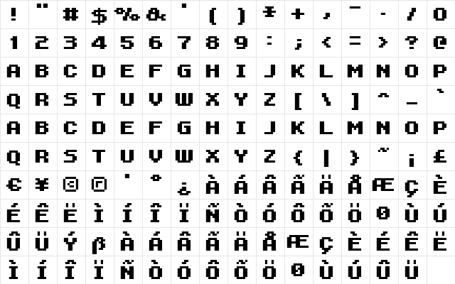 FFF Professional Bold Regular  glyph index