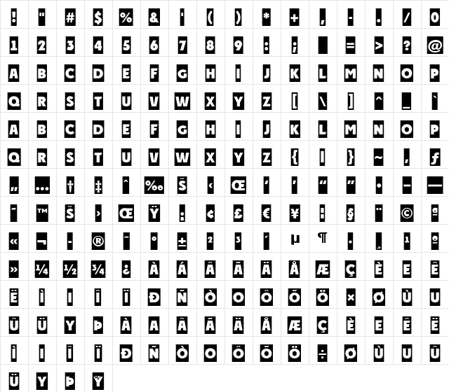 a_PlakatCm Regular  glyph index