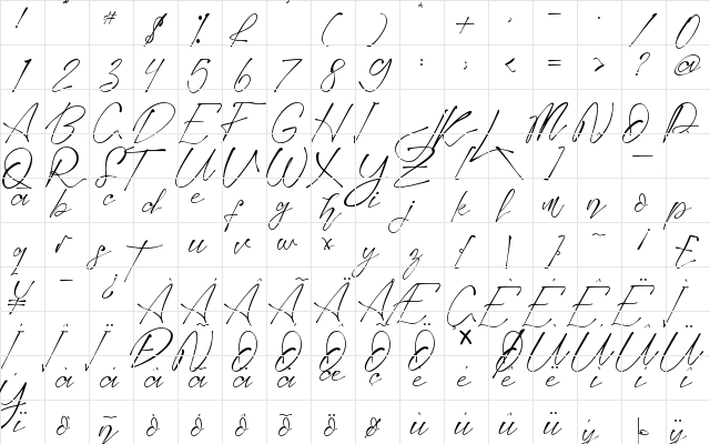 Montelly Regular  glyph index