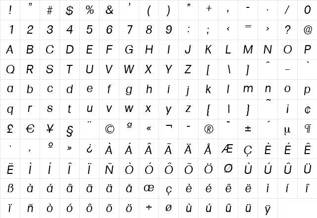 AdamBecker Italic  glyph index