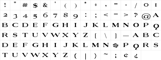 Rosegarden Regular  glyph index