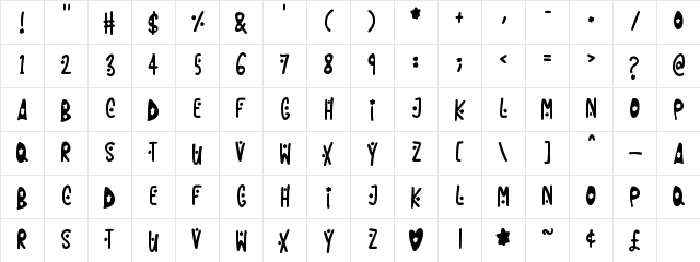 Fireworks Kid Regular  glyph index