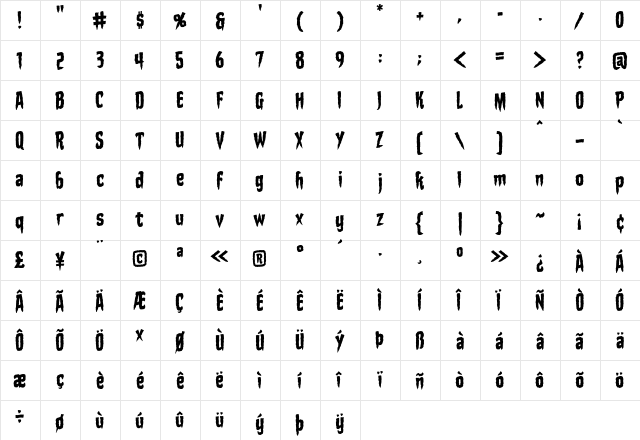 Stake Through the Heart BB Regular  glyph index