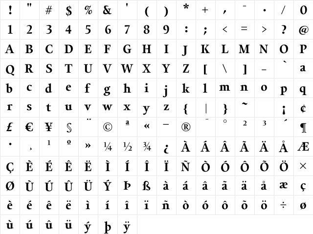 Alias UnionBold Regular  glyph index