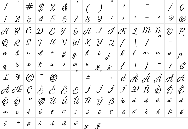 highline Regular  glyph index