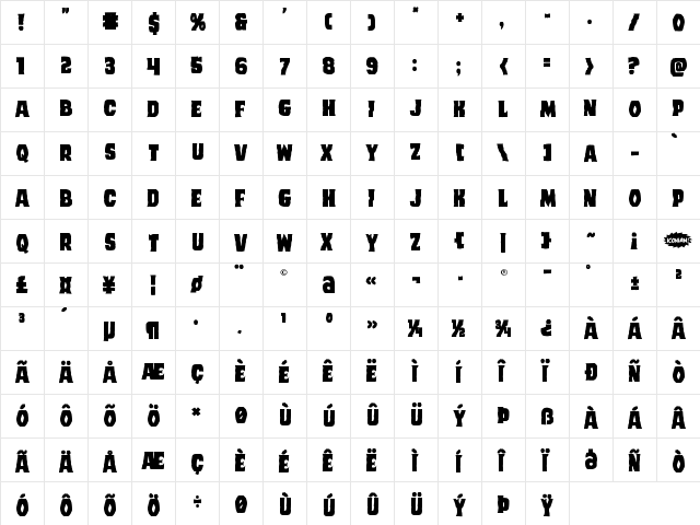 Dusk Demon Staggered Regular  glyph index