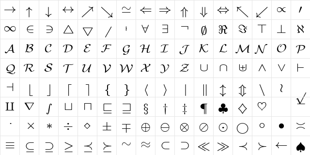 cmsy7 Regular  glyph index