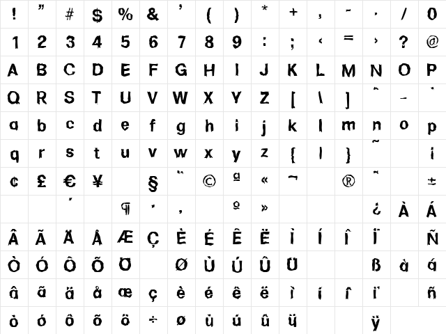 AdamBeckerRandom Bold  glyph index