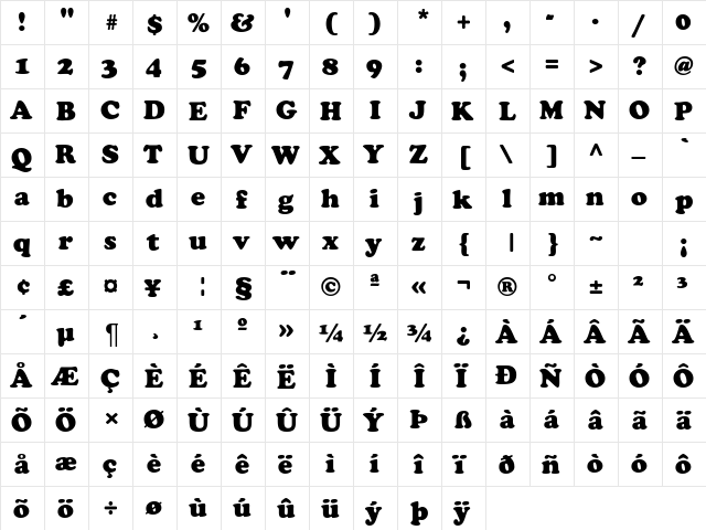 ColdBlackDB Normal  glyph index