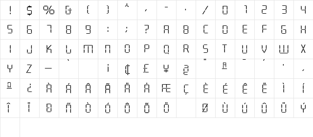 QuiverLight Regular  glyph index