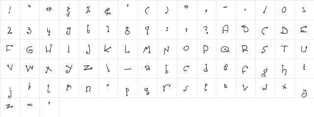 Spidershank Regular  glyph index