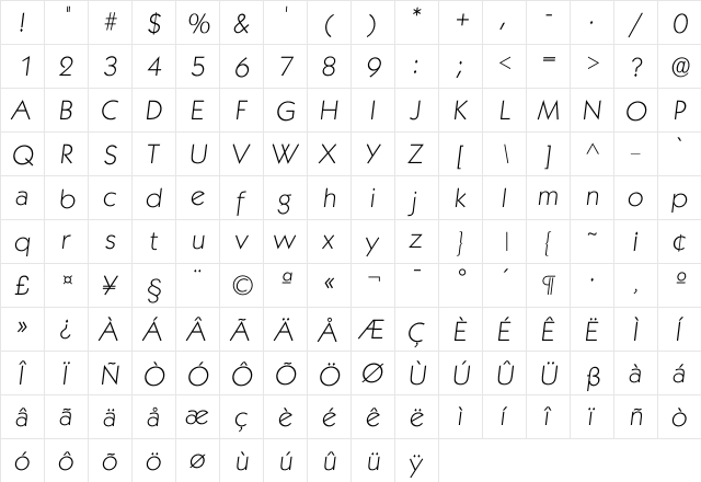 Ikabel Xlight  glyph index