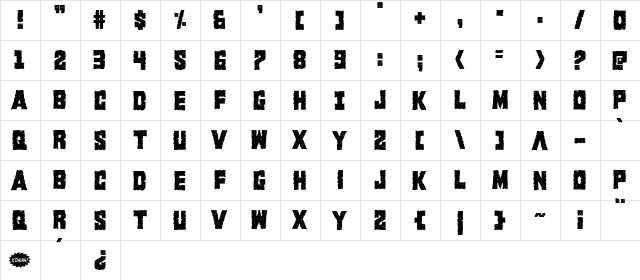 King Commando Condensed Condensed  glyph index