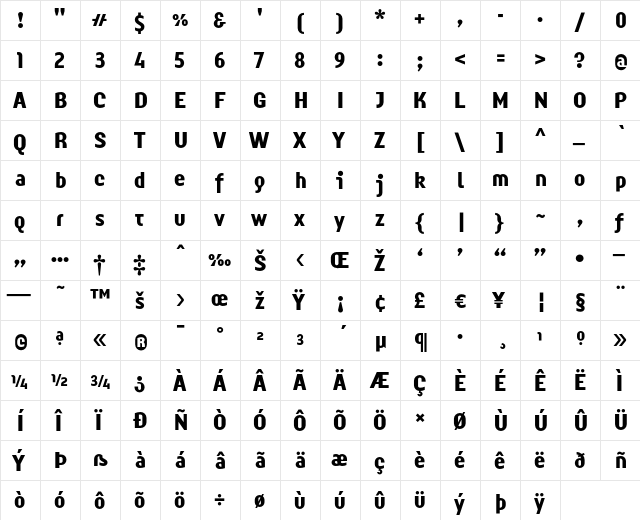 OgilveLFBold Regular  glyph index