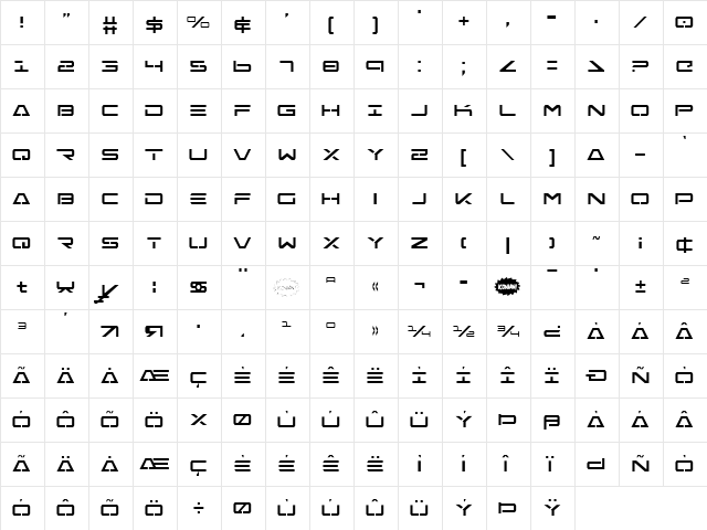 Free Agent Condensed Condensed  glyph index