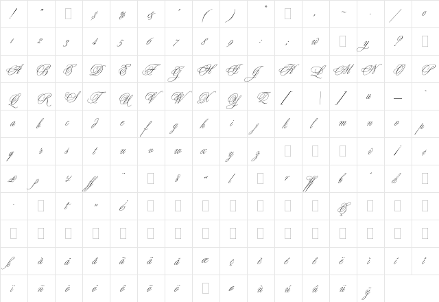 Young Baroque Plain  glyph index