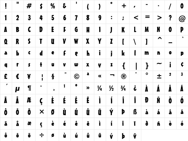 Mister Earl Bold  glyph index