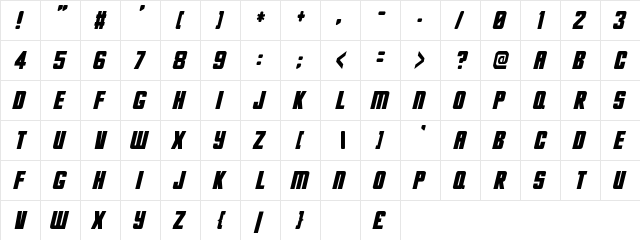 New Regular  glyph index