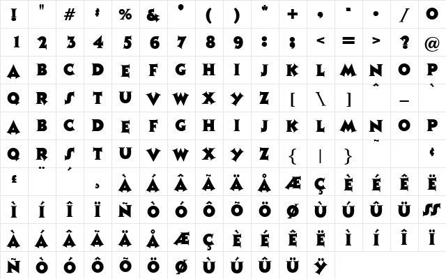 Charte Regular  glyph index