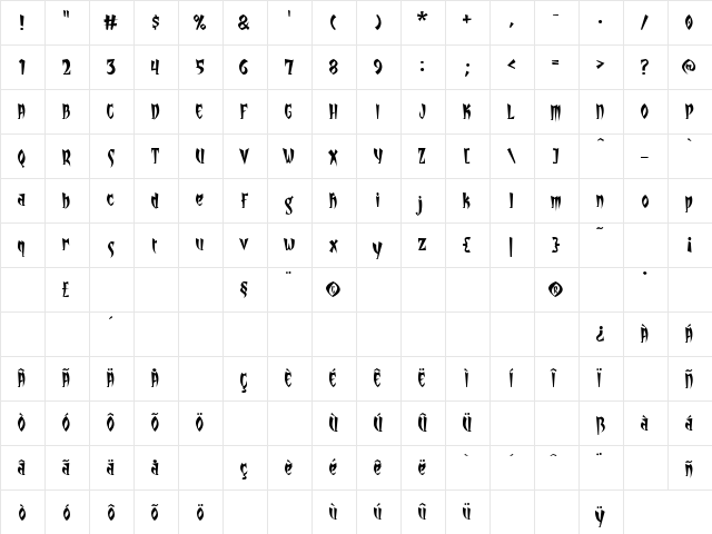 Stiltskin Regular  glyph index