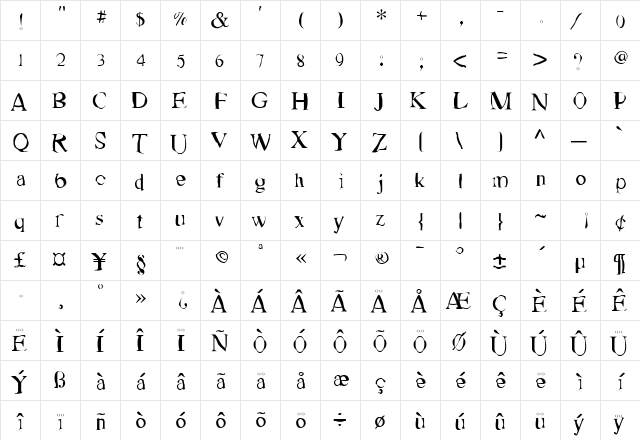 Ghettout Medium  glyph index