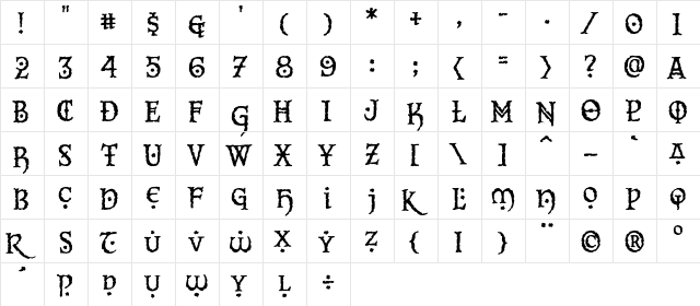 CCNearMythFables Regular  glyph index