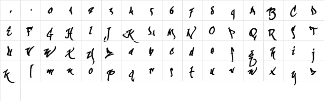 kaliGraff Regular  glyph index