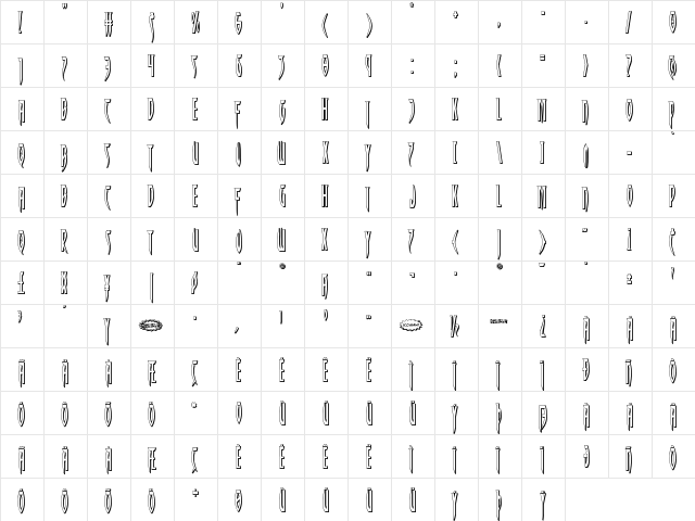 Inhumanity 3D Regular  glyph index