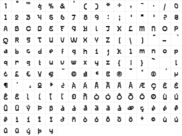 Acetone Collegiate  glyph index