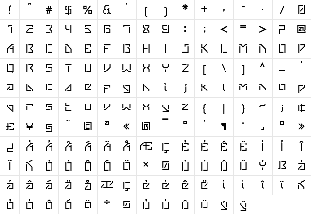 VanBerger Stencil  glyph index