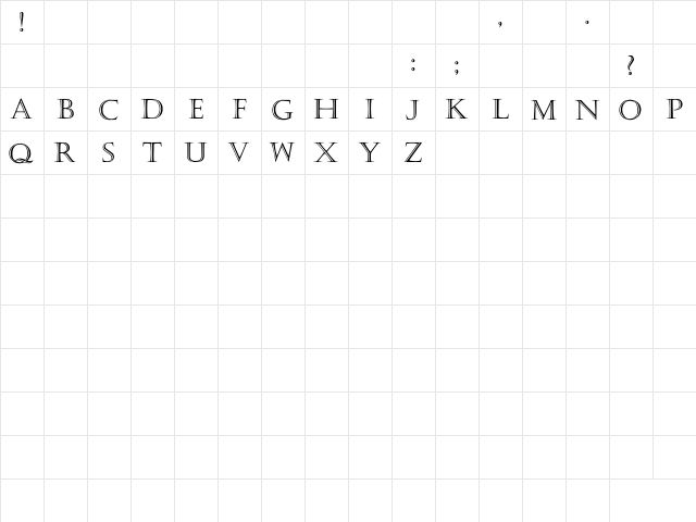 RegalCaps Regular  glyph index