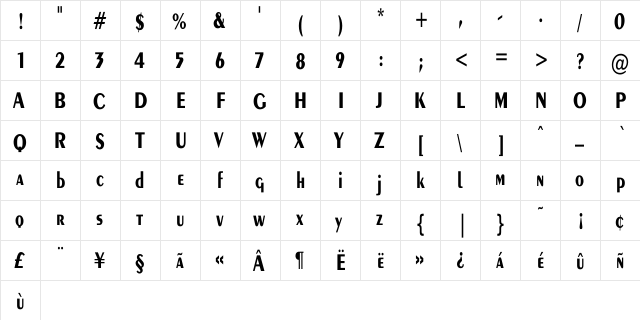 Exotic-Bold Cn Regular  glyph index