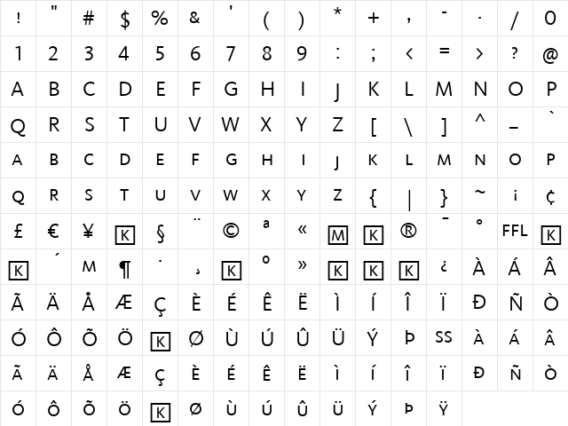 Kievit Regular  glyph index