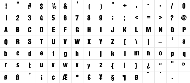 Montenegro Bold Regular  glyph index
