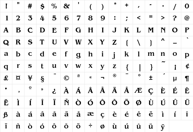 BenguiatEF-Medium Regular  glyph index