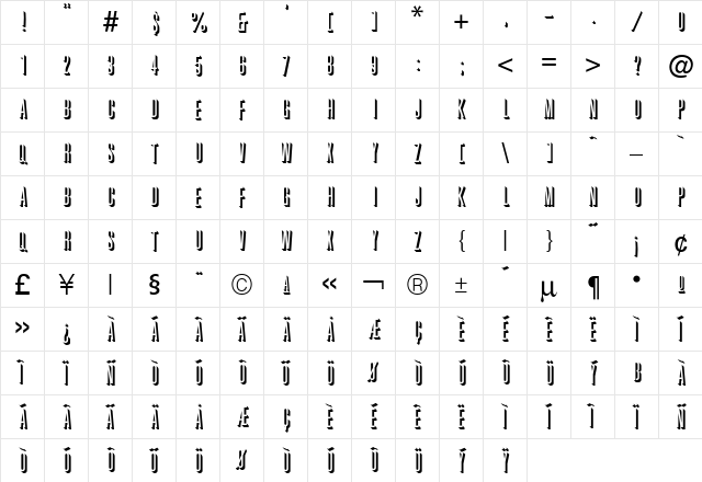 GriffonShadow Regular  glyph index
