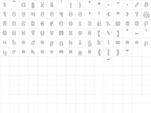 DRAGON FLY_outlined Regular  glyph index