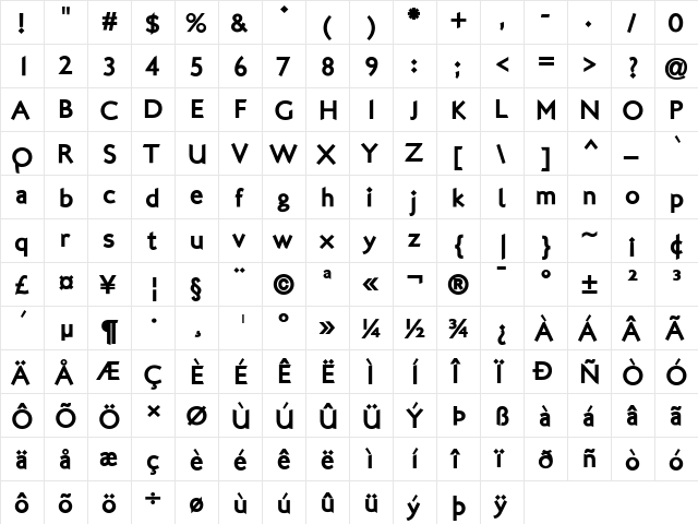 LondonTwo Regular  glyph index