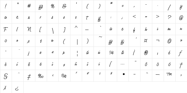 Studio Script Alternative No2 ITC Italic  glyph index