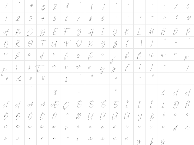 Calistin Italic Regular  glyph index