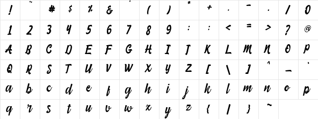 Strike Alone Script Regular  glyph index